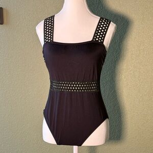Kenneth Cole Black One Piece with Crochet/Cut-out Details Size M